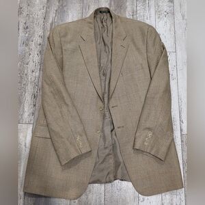 44L Men's Ralph Lauren Patterned Blazer Tan Wool & Silk 2 Button Sport Coat